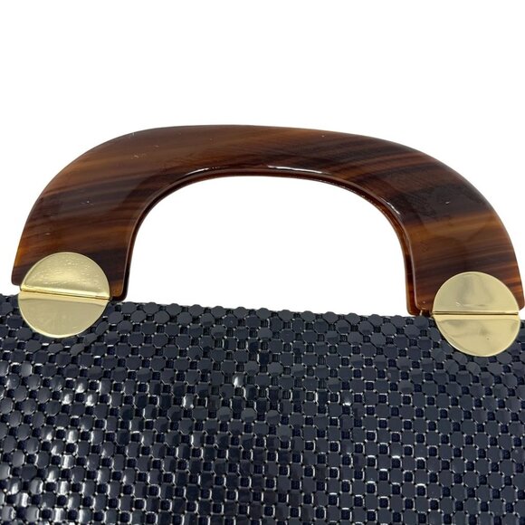 Vintage Whiting & Davis Navy Mesh Handbag Faux Tortoiseshell Handles Gold Hardwa - Picture 3 of 7